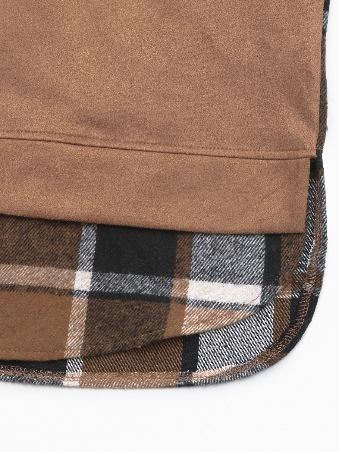 Drawstring Slit Plaid Long Sleeve Hoodie