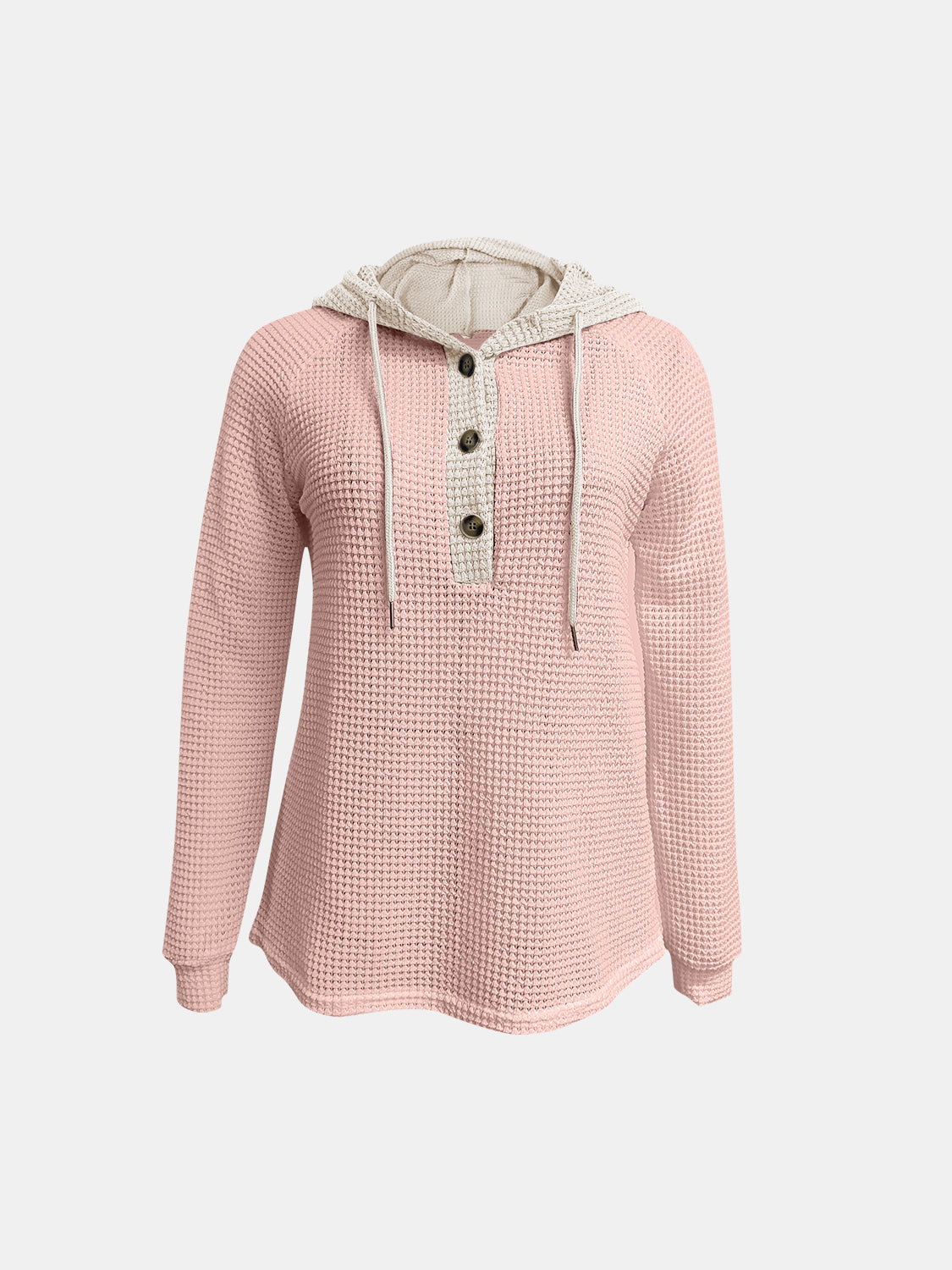 Waffle-Knit Contrast Long Sleeve Hoodie