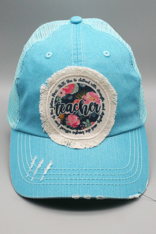 Teacher Circle Blue Floral Patch Hat