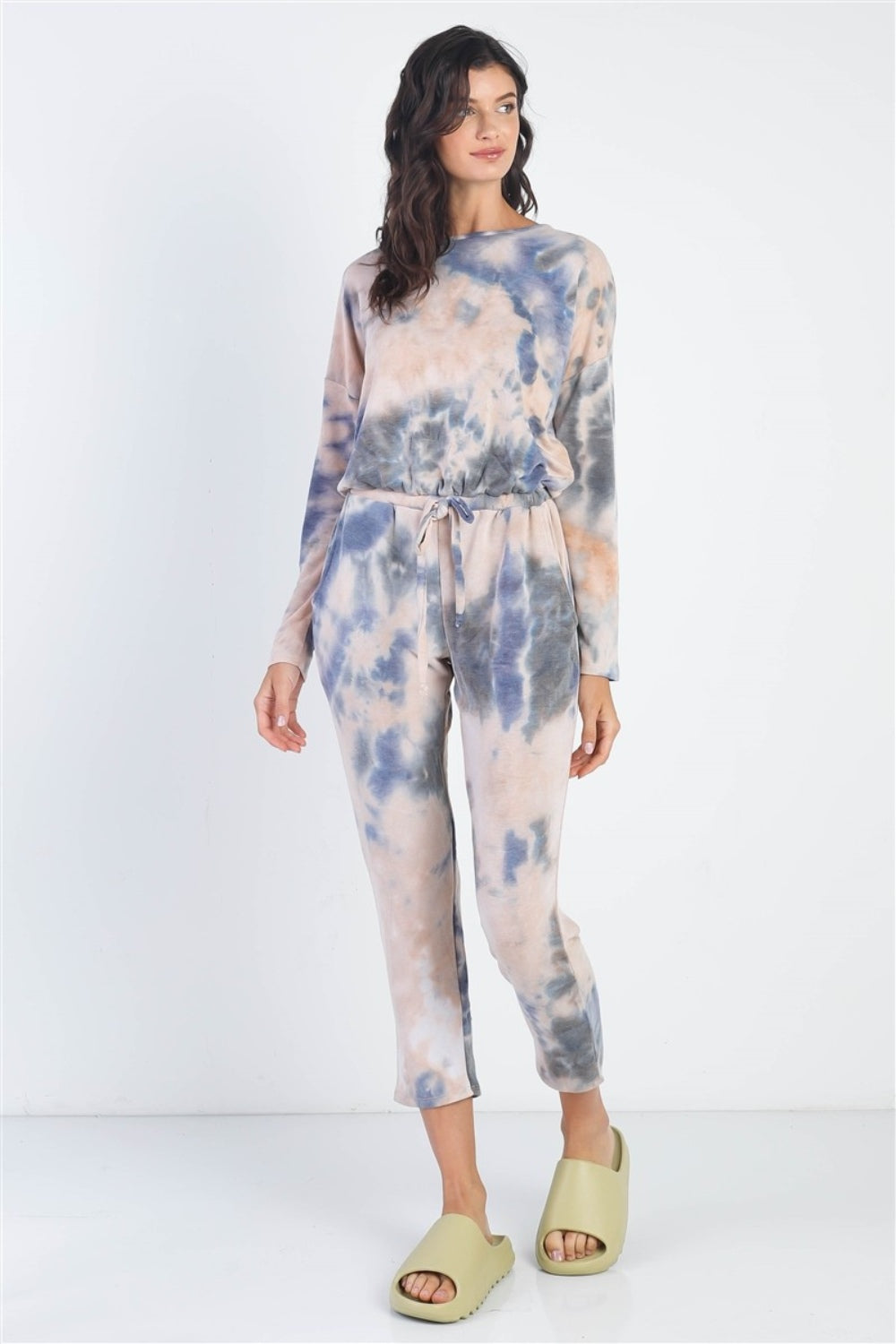Tie-Dye Round Neck Long Sleeve Jumpsuit