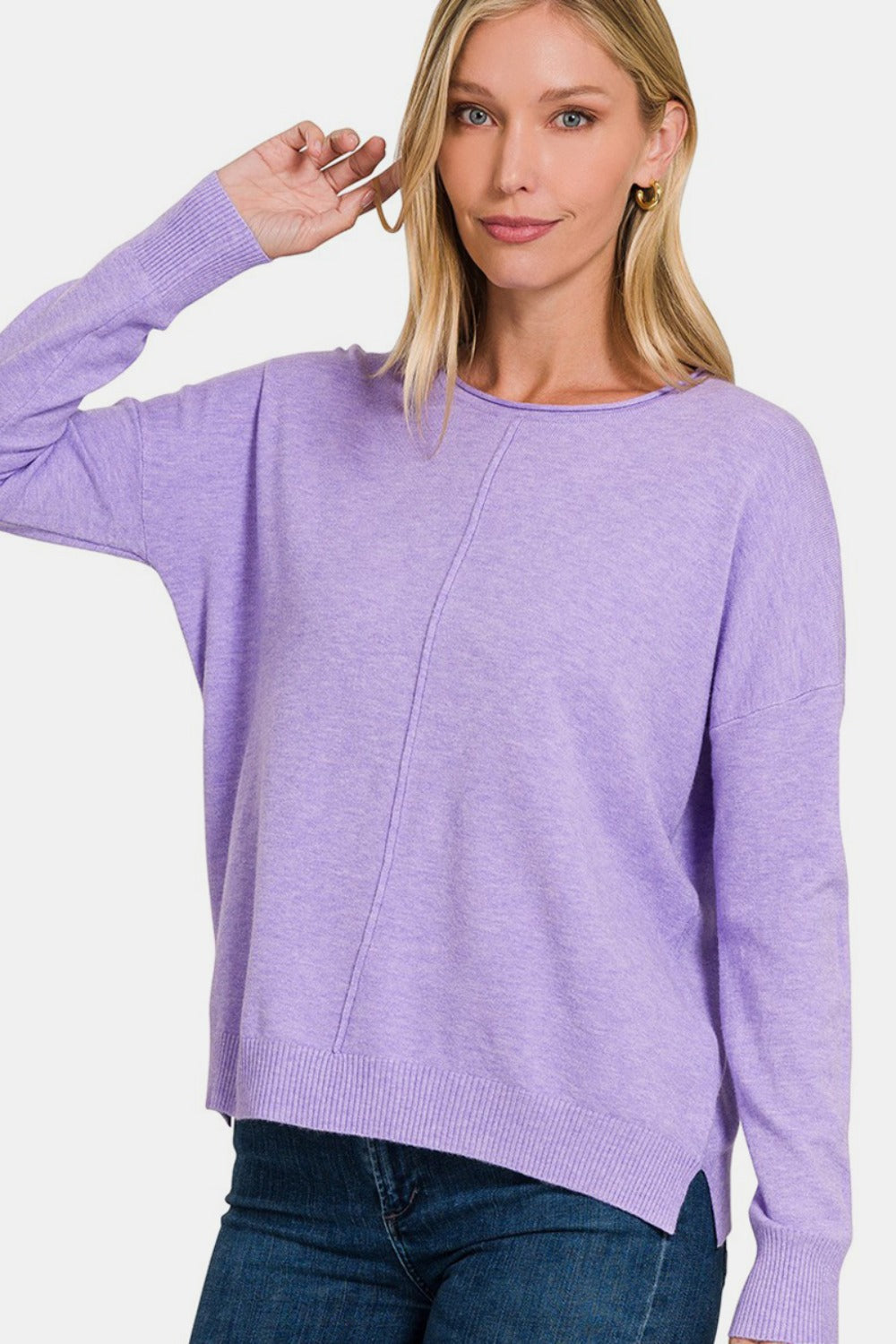 Front Seam Round Neck Sweater