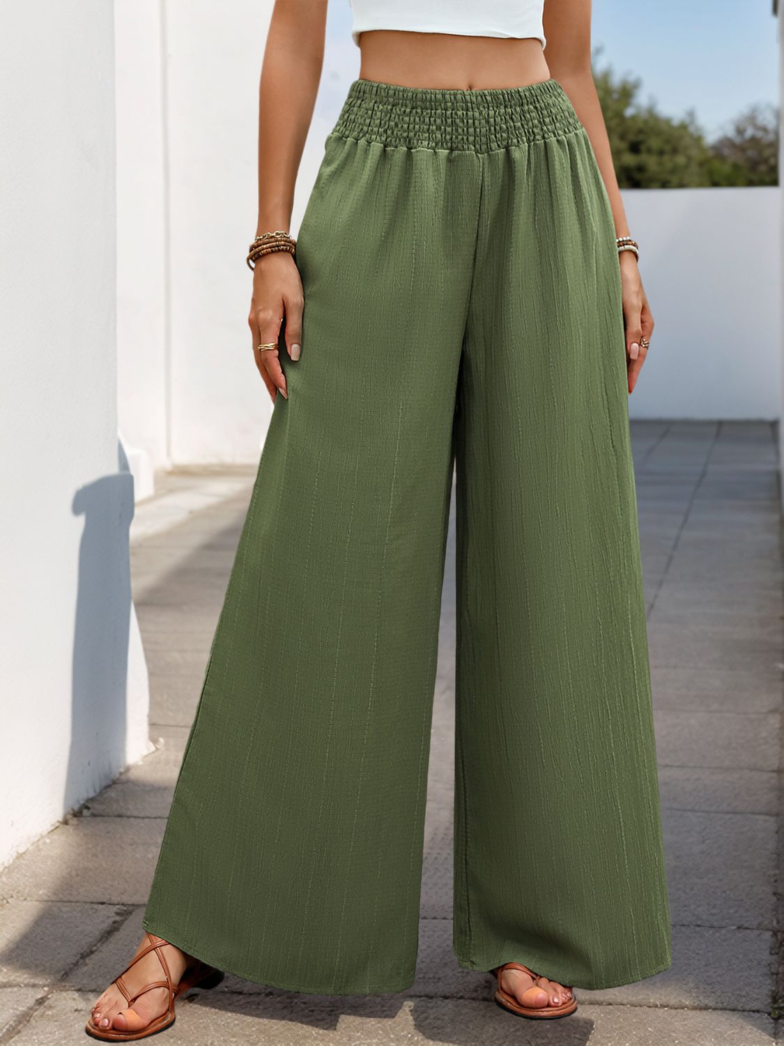 Smocked Wide Leg Pants