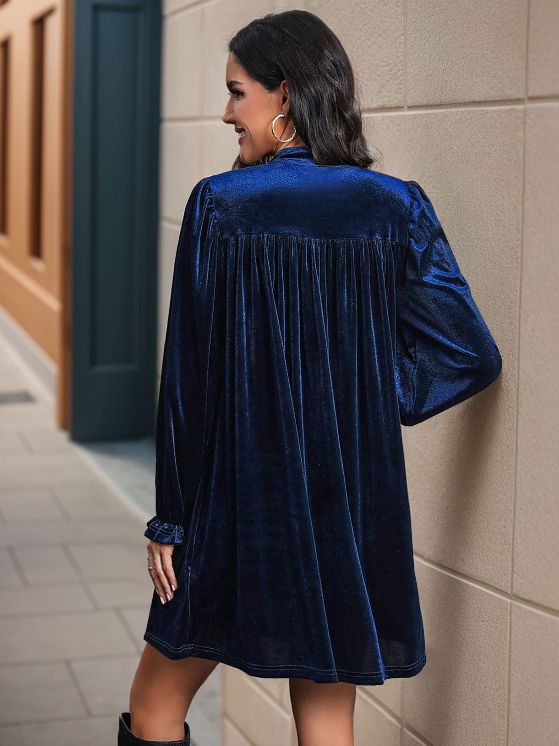 Ruched Surplice Long Sleeve Mini Dress