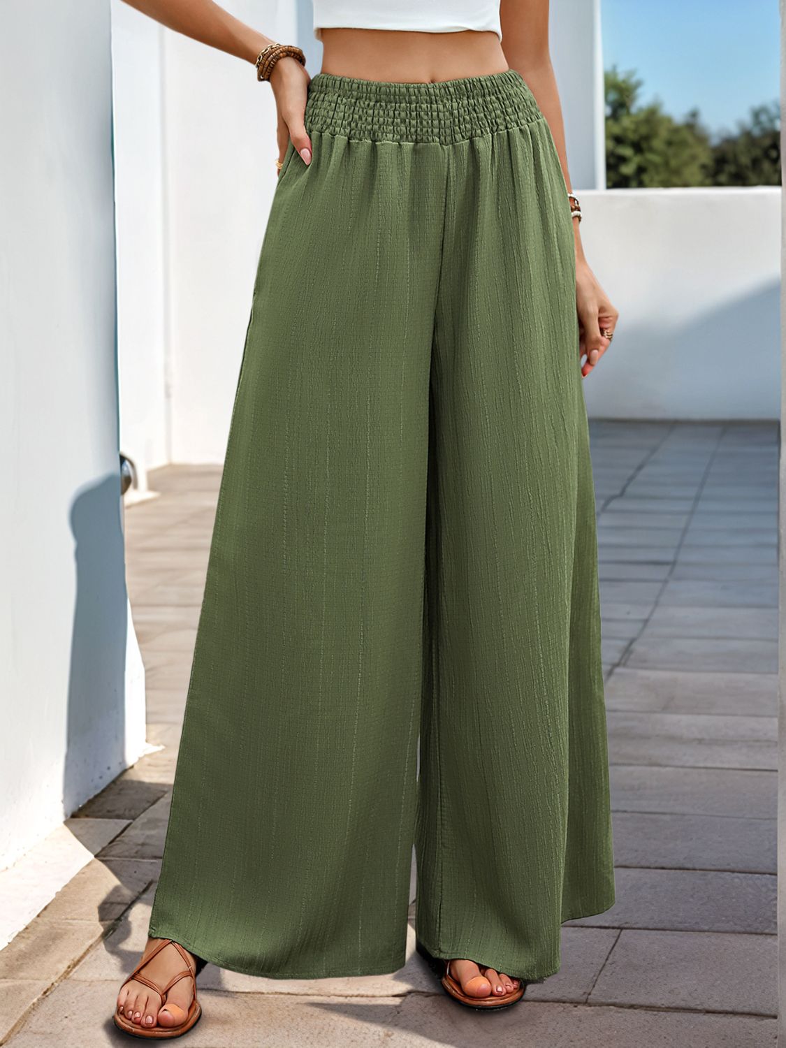 Smocked Wide Leg Pants