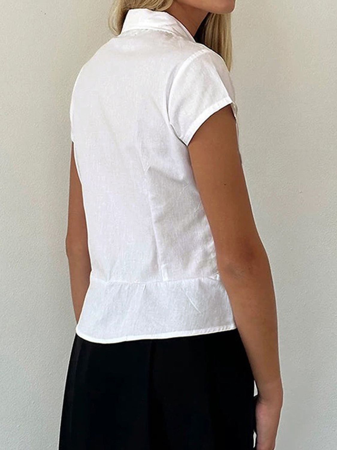 Button Down Collared Neck Short Sleeve Shirt