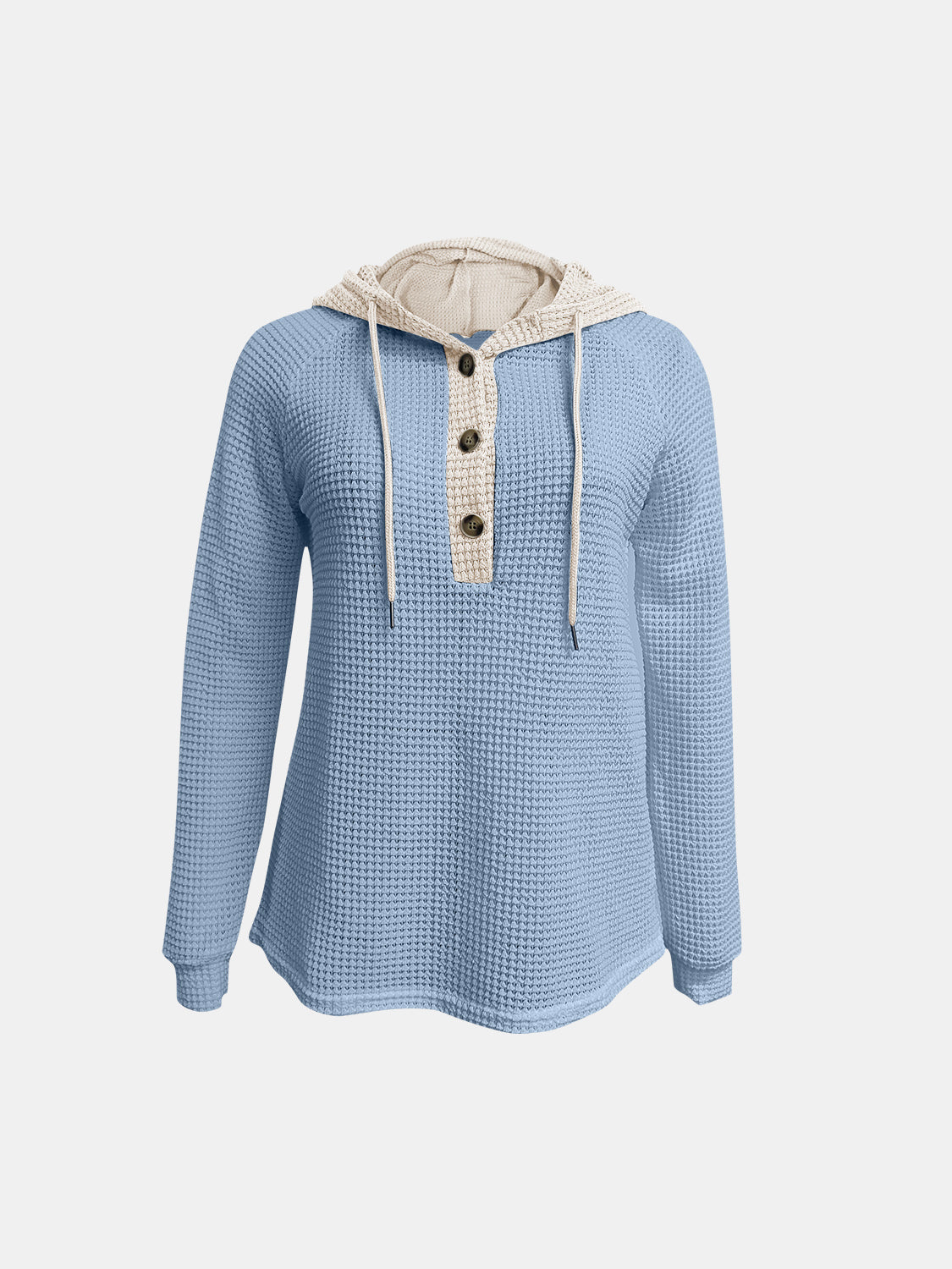 Waffle-Knit Contrast Long Sleeve Hoodie