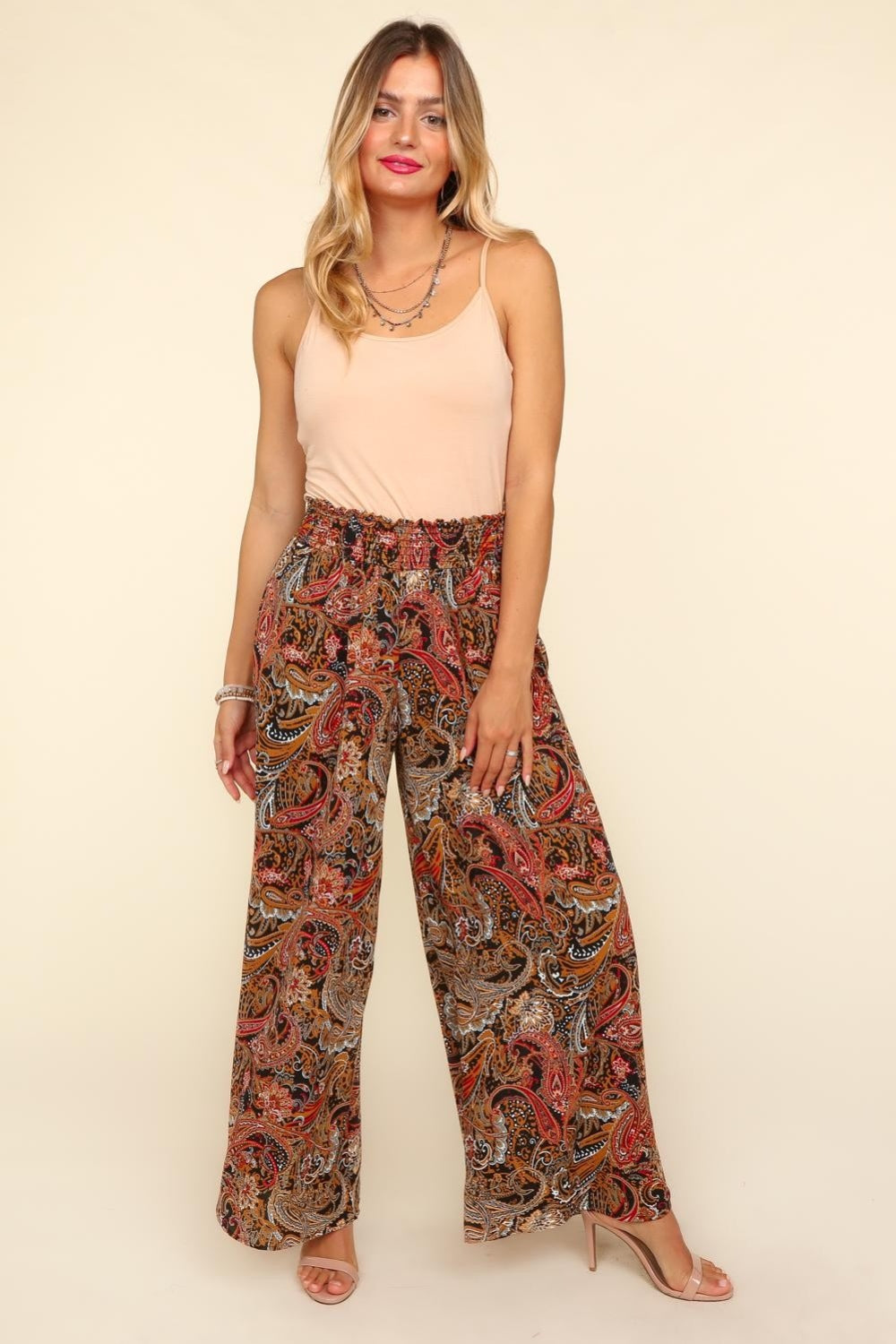 Smocked Waist Paisley Print Pants
