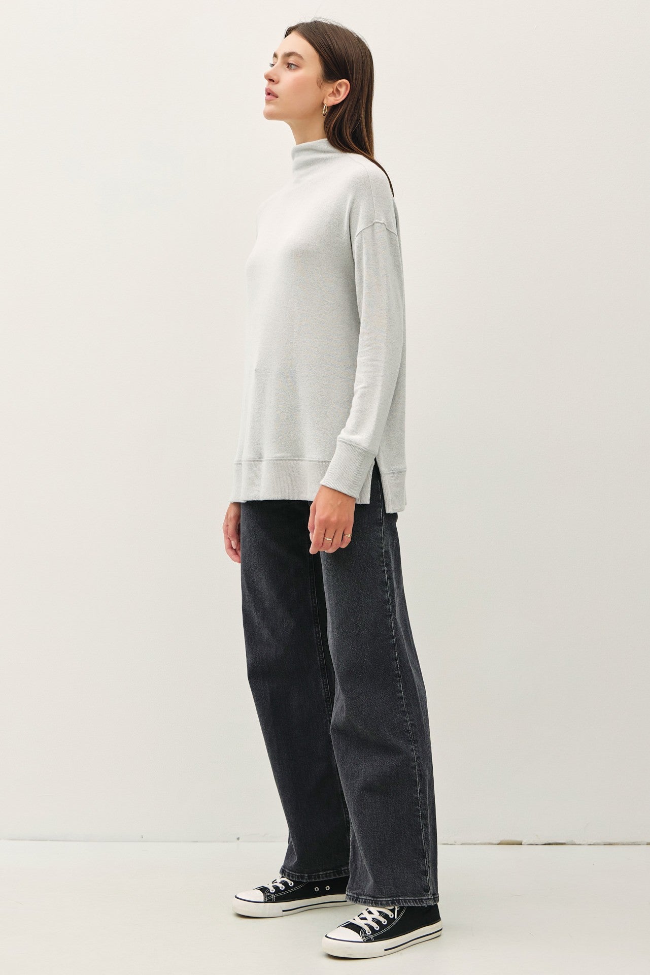 Side Slit Mock Neck Long Sleeve Tunic Top