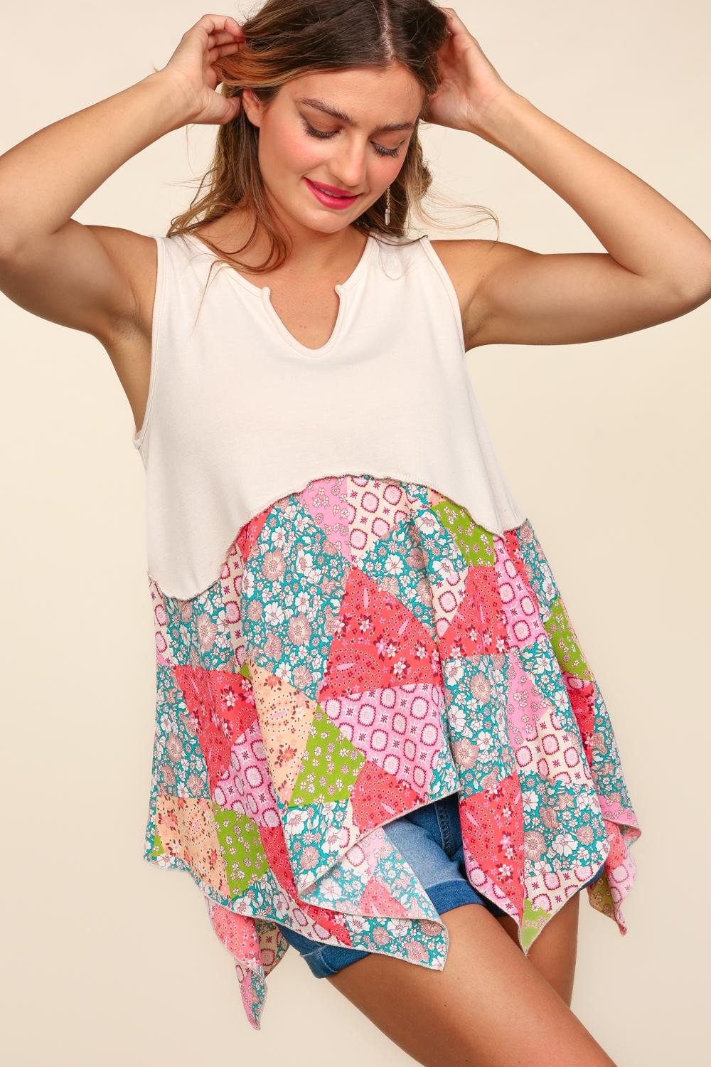 Patchwork Shark Bite Color Block Tank