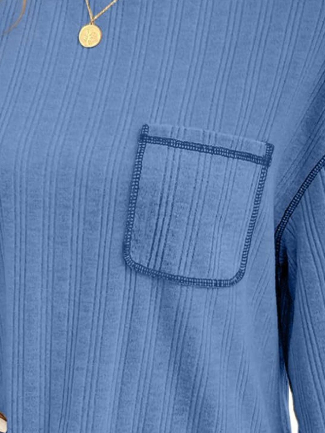 Contrast Stitching Round Neck Long Sleeve T-Shirt