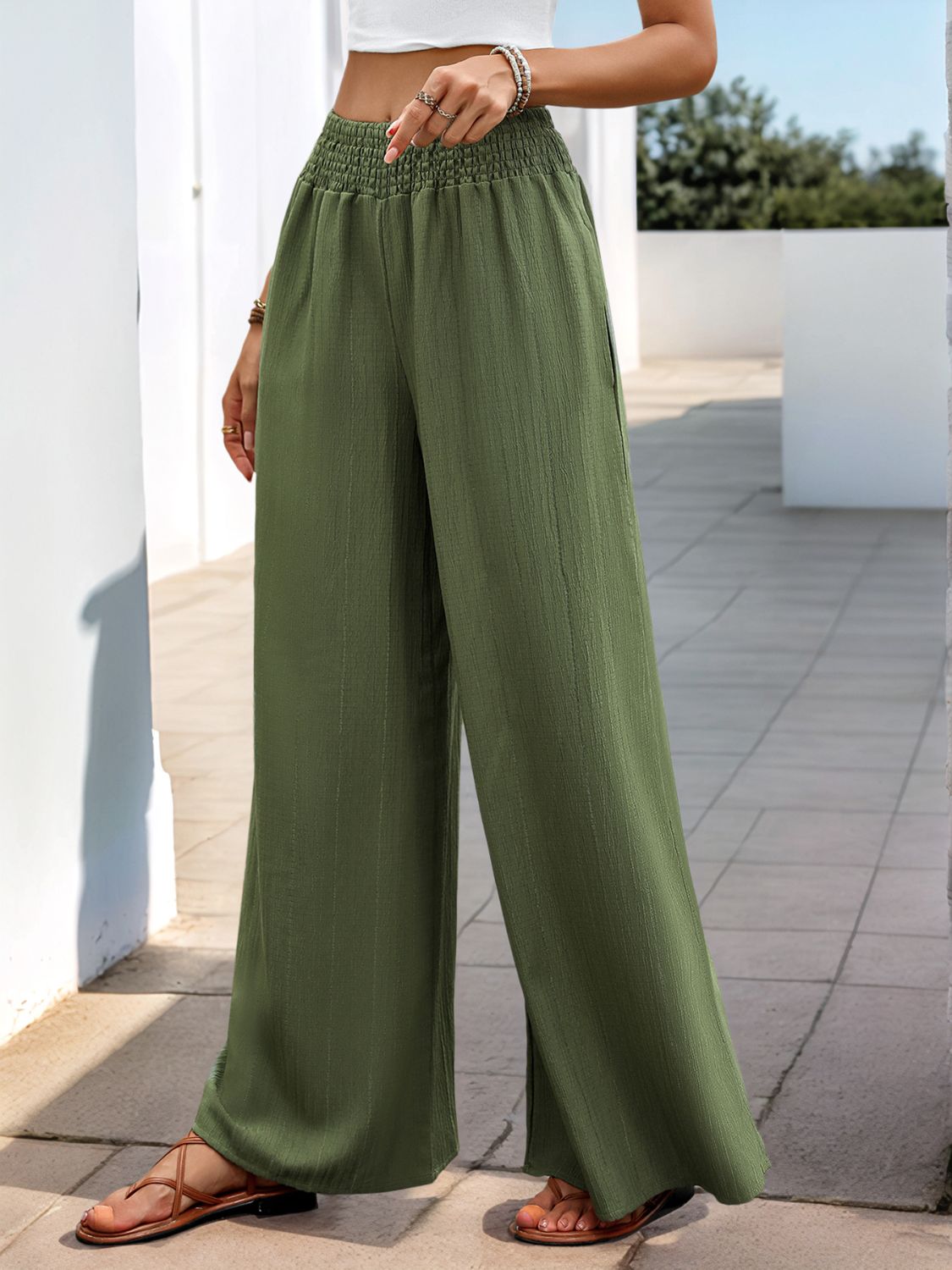 Smocked Wide Leg Pants