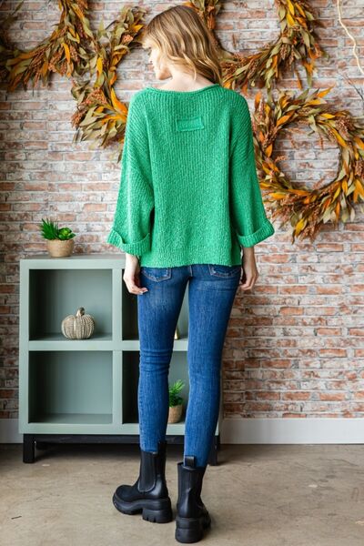 Notched Long Sleeve Sweater