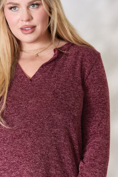 Notched Long Sleeve Top