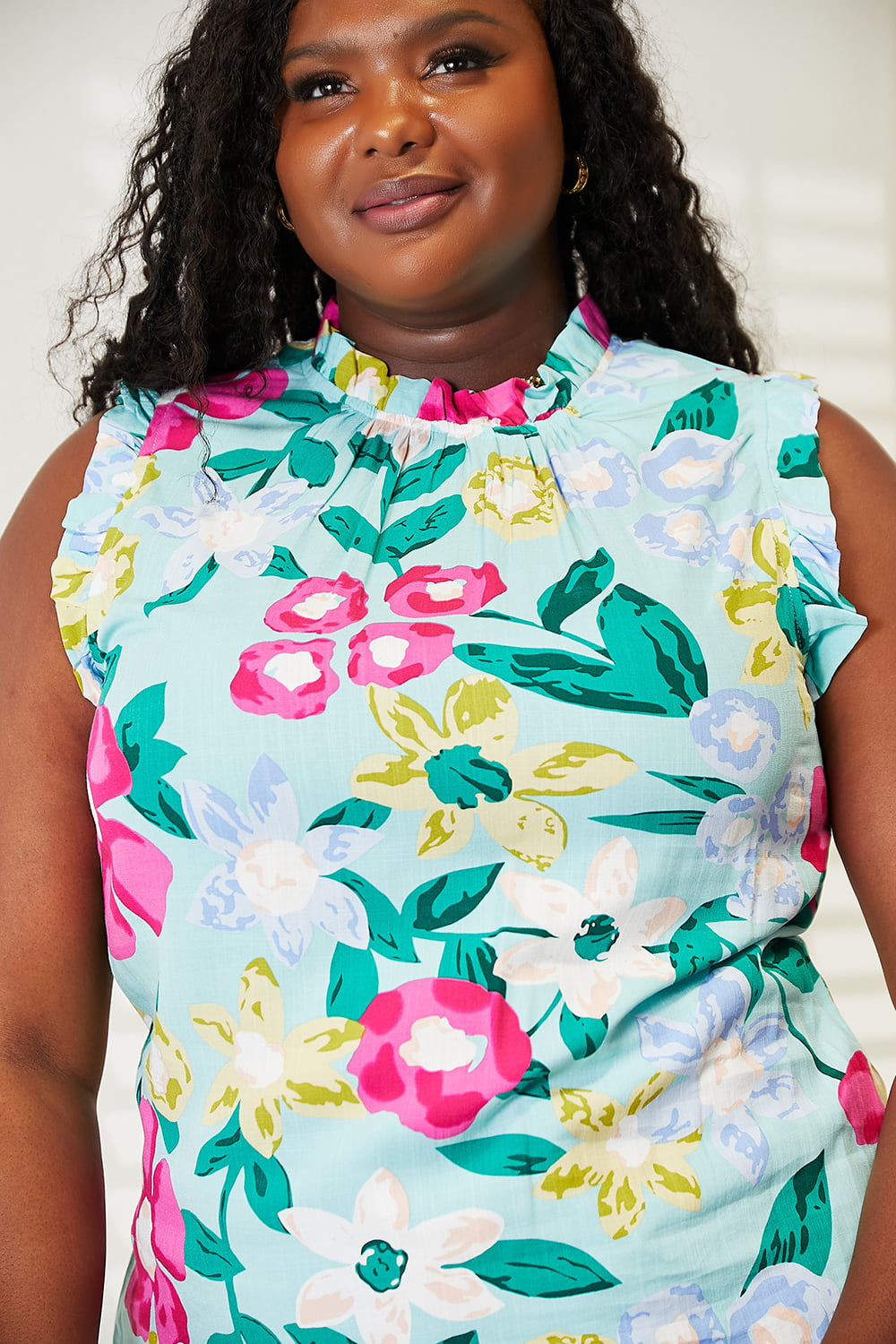 Floral Print Ruffle Shoulder Blouse