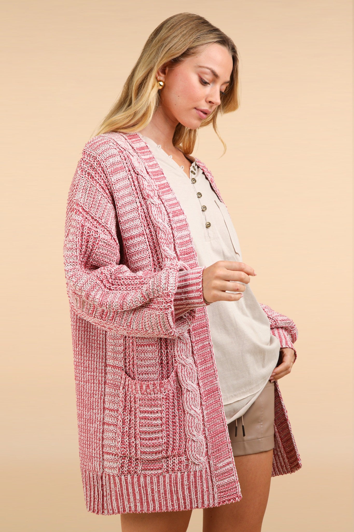 Cable Knit Open Front Cardigan