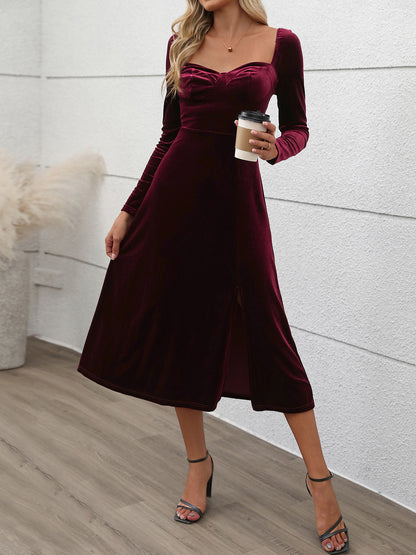 Sweetheart Neck Long Sleeve Midi Dress