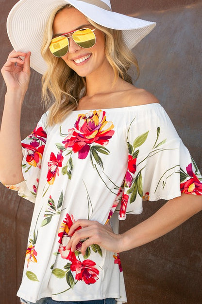 PLUS FLORAL OFF SHOULDER TOP