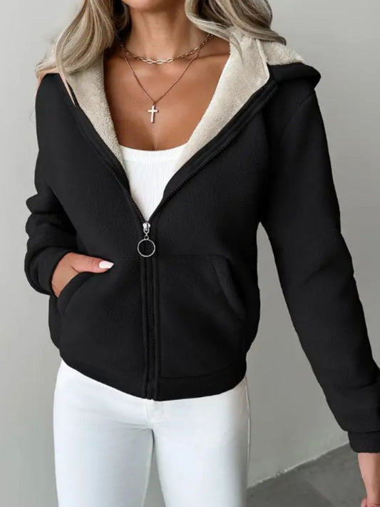 Zip Up Long Sleeve Hooded Outerwear