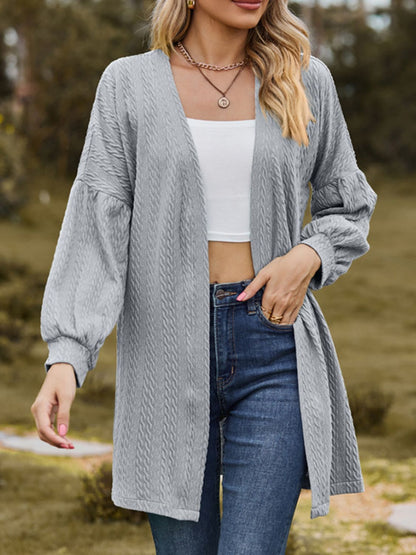 Textured Open Front Dropped Shoulder Cardigan