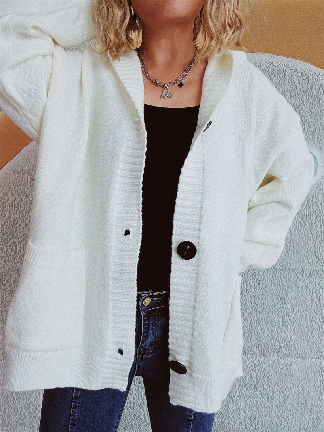 Dropped Shoulder Long Sleeve Hooded Cardigan