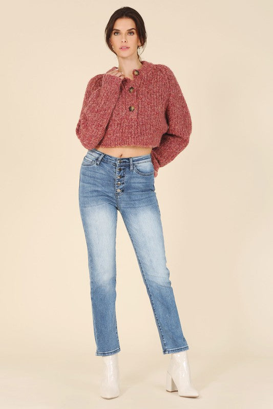 Melange multicolor crop sweater top