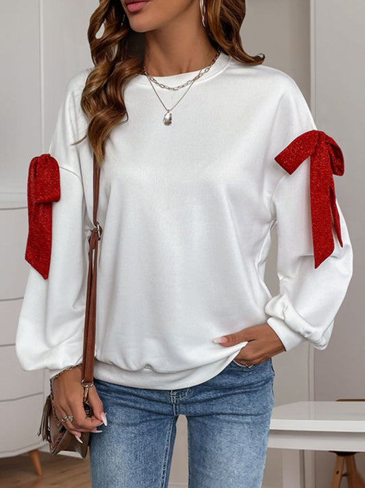 Bow Round Neck Long Sleeve Sweatshirt