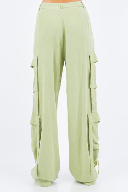 Linen Wide Leg Cargo Pants