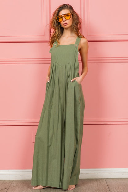 Ruched Wide Leg Overalls with Pockets