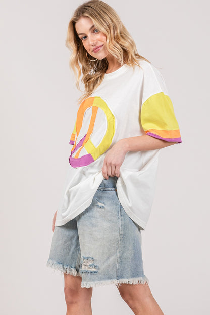 Color Block Peace Applique T-Shirt