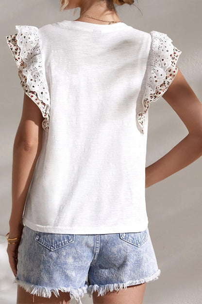 Ruffled Round Neck Cap Sleeve Top