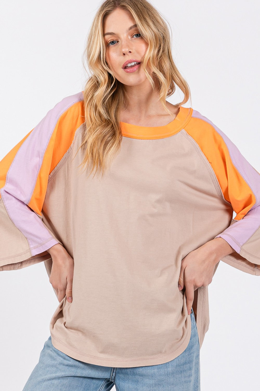 Color Block Curved Hem T-Shirt