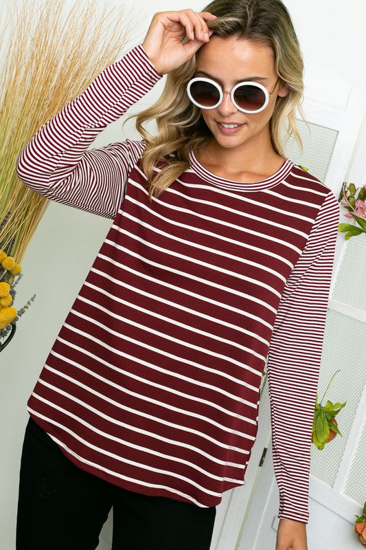 PLUS STRIPE LONG SLEEVE TOP