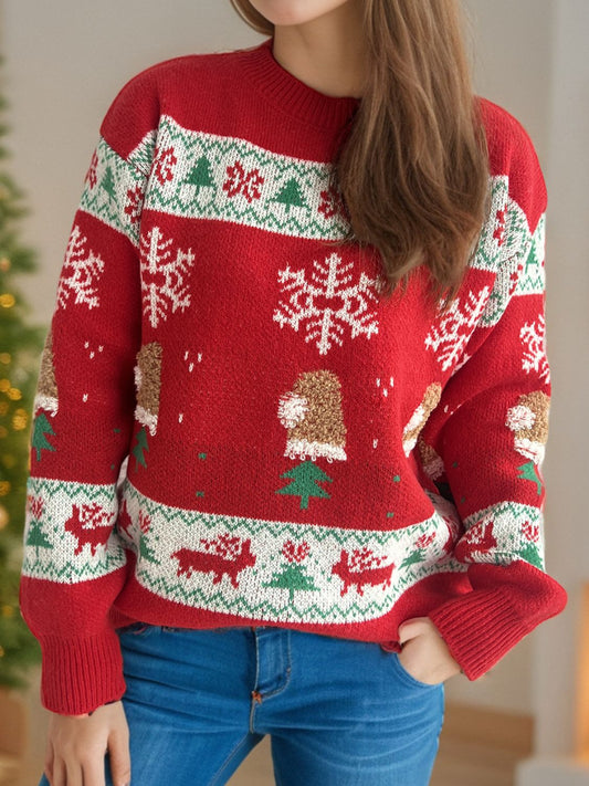 Christmas Element Round Neck Long Sleeve Sweater