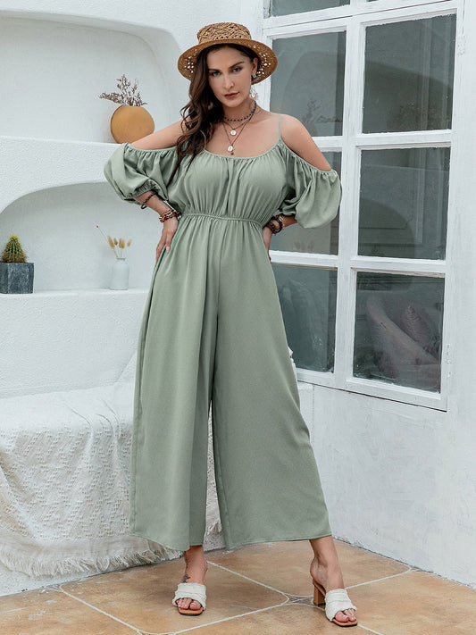 Plus Size Spaghetti Strap Wide Leg Jumpsuit