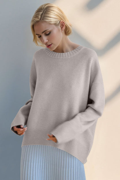 Round Neck Dropped Shoulder Sweater