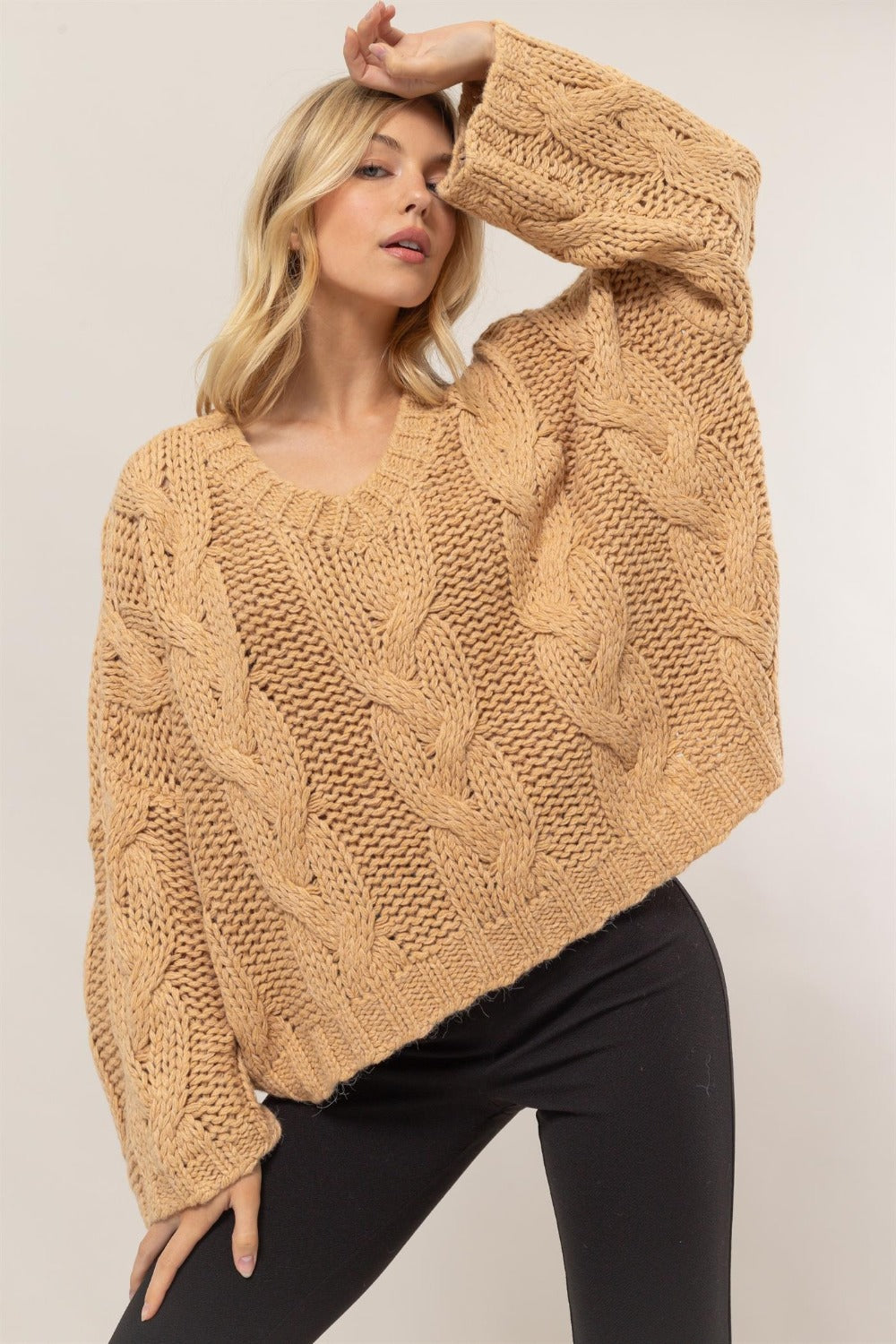 Cable Knit V-Neck Sweater