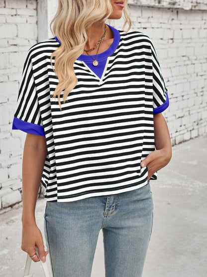 Striped Round Neck Short Sleeve T-Shirt
