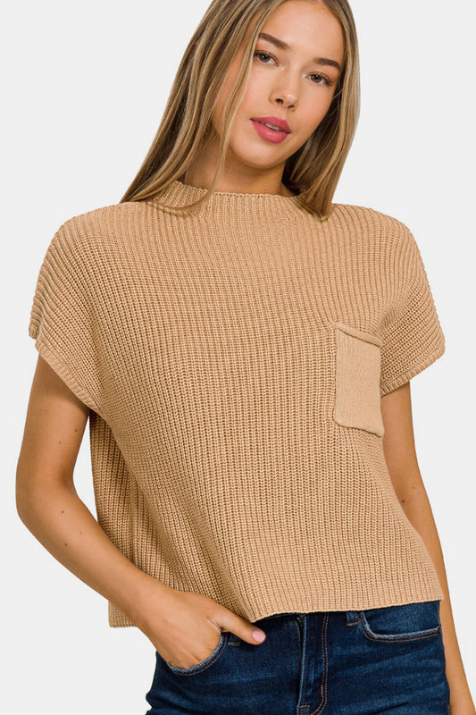 Mock Neck Short Sleeve Cropped Sweater