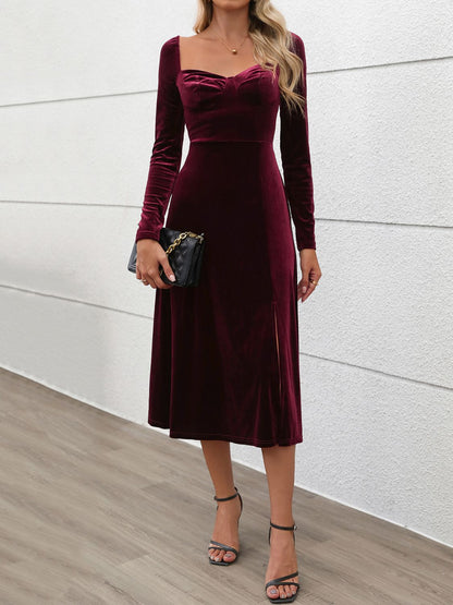 Sweetheart Neck Long Sleeve Midi Dress