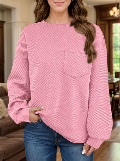 Texture Round Neck Long Sleeve Sweatshirt