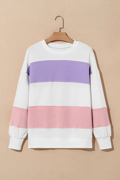 Color Block Round Neck Long Sleeve Sweatshirt