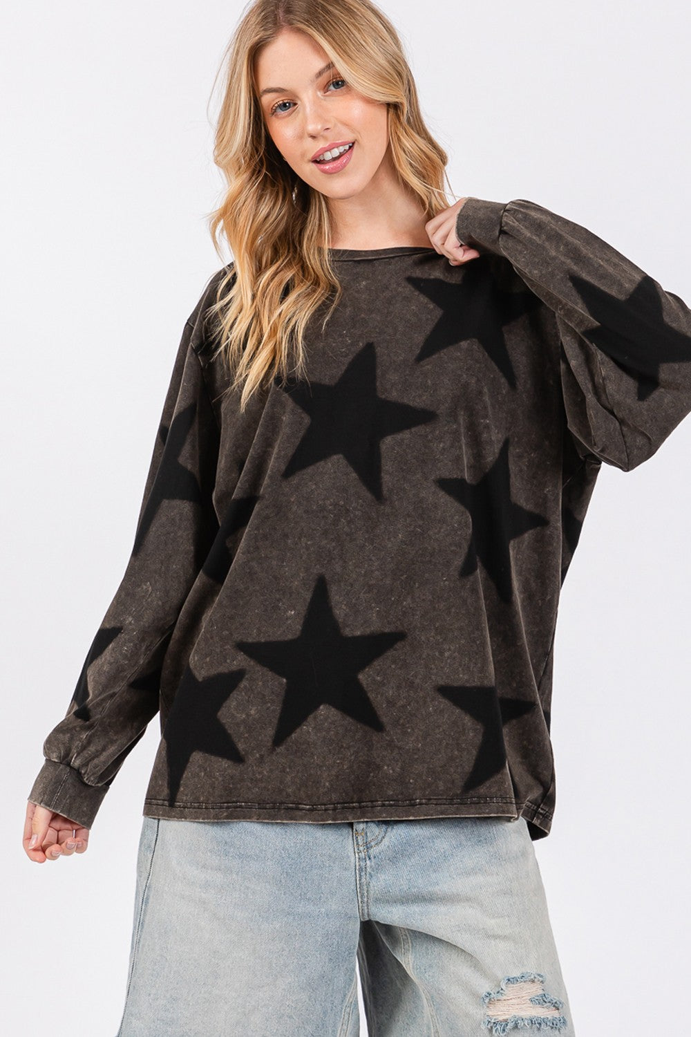 Mineral Wash Star Pattern T-Shirt