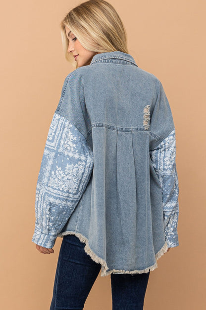 Paisley Print Quilted Sleeves Denim Jacket