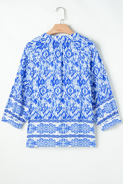 Printed Tie Neck Three-Quarter Sleeve Blouse