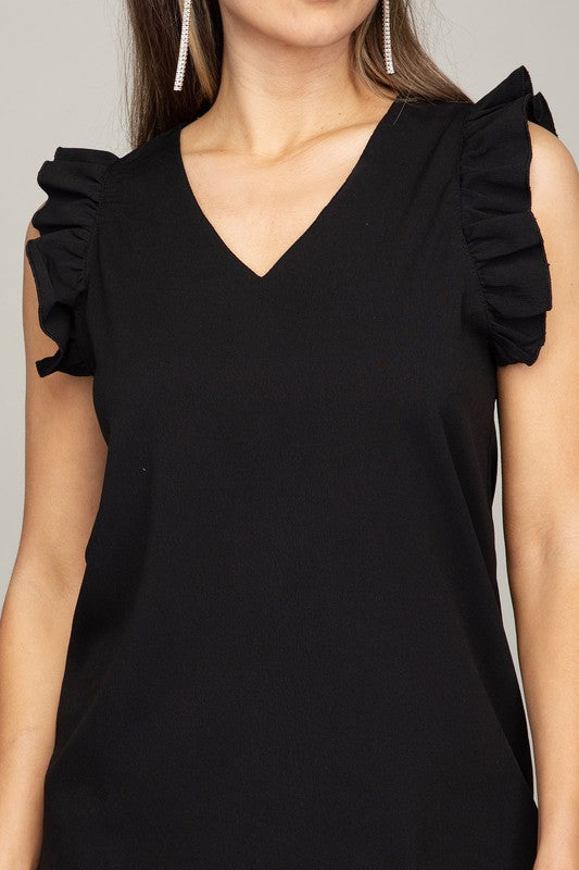 V neck ruffle sleeve Tee shirt