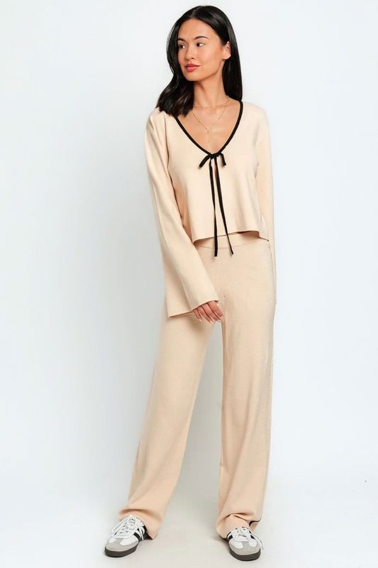 Contrast Trim High Waist Wide Leg Sweater Pants