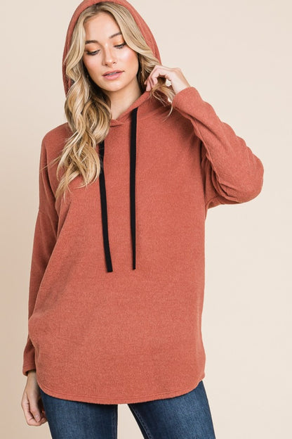 Contrast Drawstring Drop Shoulder Knit Hoodie