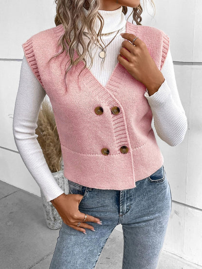 Button Up V-Neck Sweater Vest