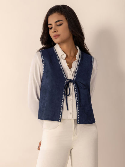 Tied Contrast Trim Vest