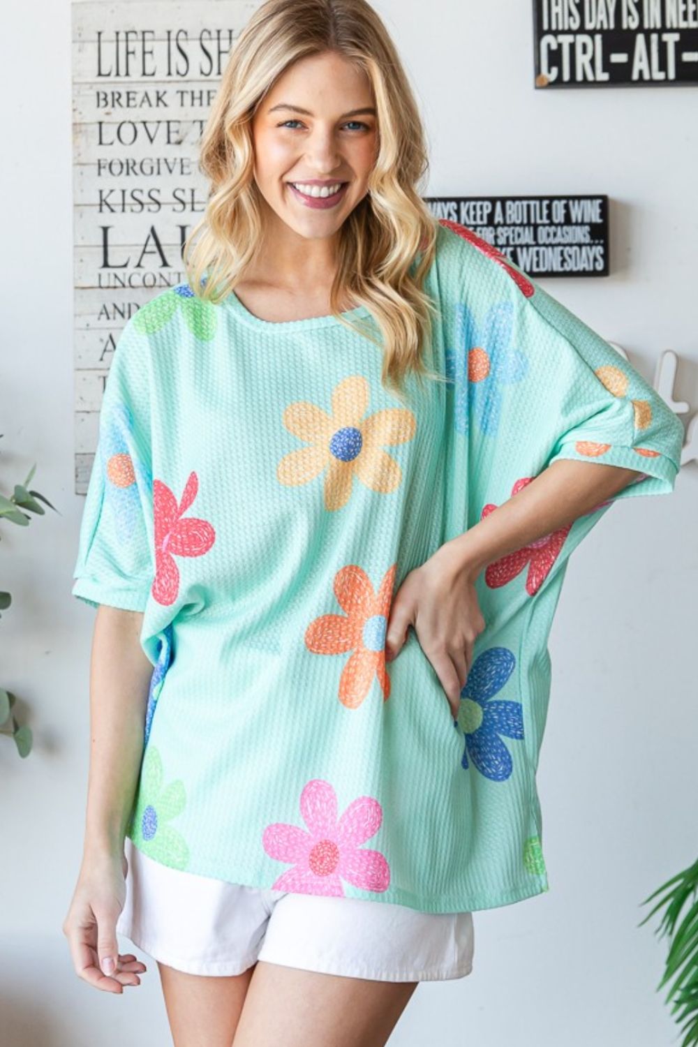 Floral Waffle Oversize T-Shirt